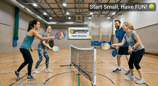 Small group pickleball coaching session in Nottingham